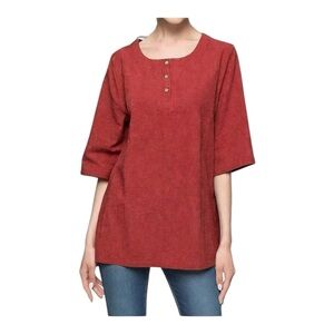 Minibee Plus Size XXL Red 3/4 Sleeve Cotton/Linen Jacquard MomCore Blouse XXL